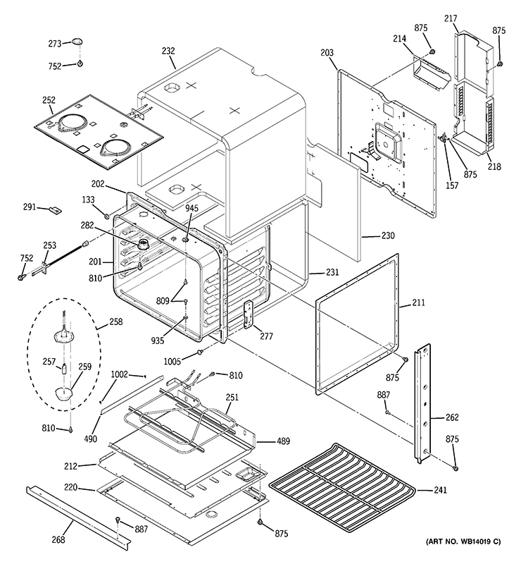 BODY WITH MICROWAVE SUPPORT Diagram and Parts List for JKP90DP3BB  General Electric Microwave Oven Combo