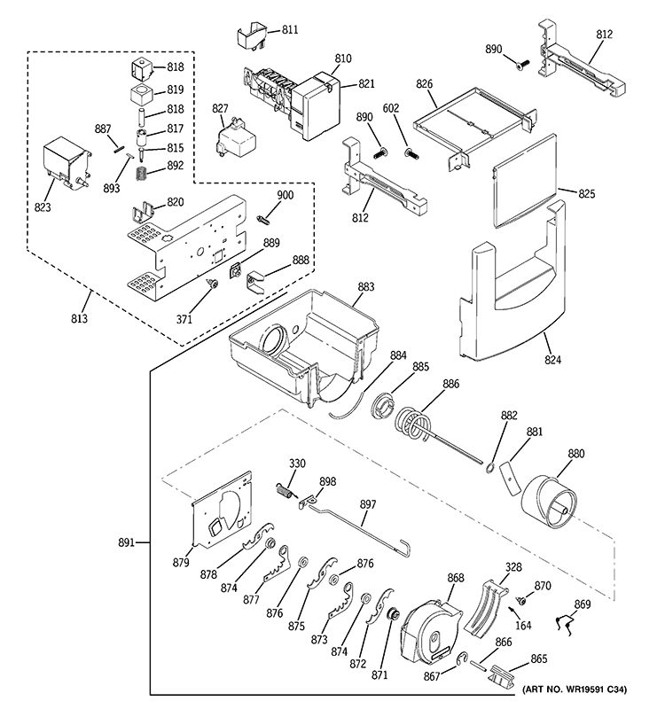 ICE MAKER & DISPENSER Diagram and Parts List for ZSAS420DYASS  General Electric Refrigerator