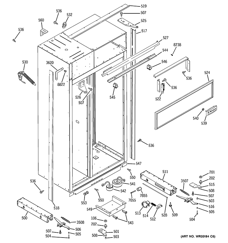 CASE PARTS Diagram and Parts List for ZSAS420DYASS  General Electric Refrigerator