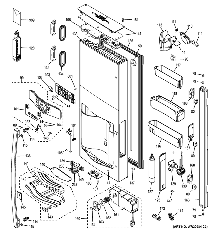 DISPENSER DOOR Diagram and Parts List for PYE23PSDASS  General Electric Refrigerator