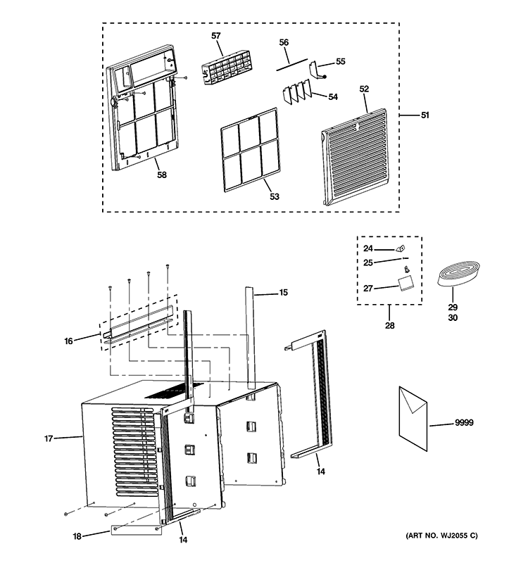 GRILLE & CHASSIS PARTS Diagram and Parts List for AEM10AQQ2  General Electric Air Conditioner