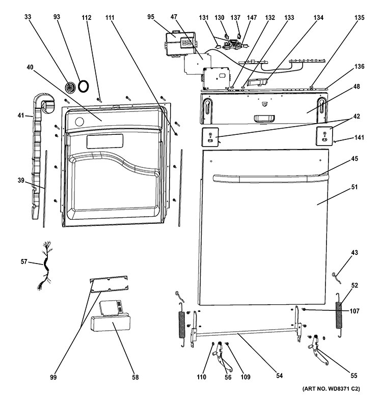 ESCUTCHEON & DOOR ASSEMBLY Diagram and Parts List for GLDT690D00BB  General Electric Dishwasher