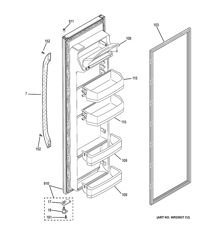 FRESH FOOD DOOR Diagram and Parts List for GSS20GSDB SS  General Electric Refrigerator