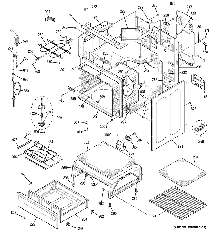 BODY PARTS Diagram and Parts List for PB905DT2BB  General Electric Range
