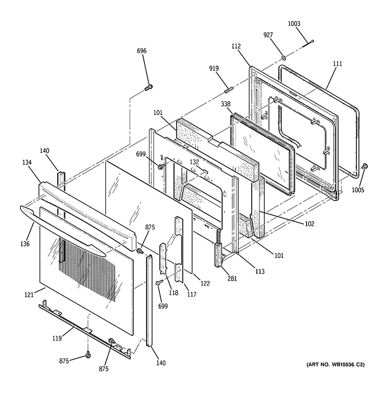 DOOR Diagram and Parts List for PB905DT2BB  General Electric Range