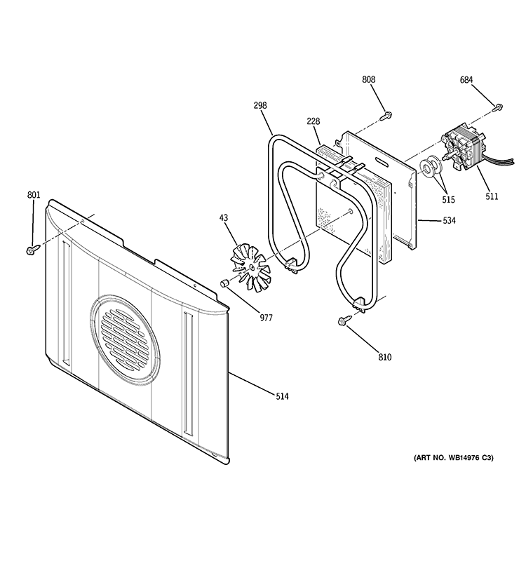 CONVECTION FAN Diagram and Parts List for PB905DT2BB  General Electric Range