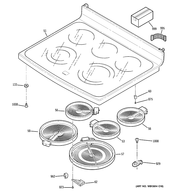 COOKTOP Diagram and Parts List for PB905ST1SS  General Electric Range