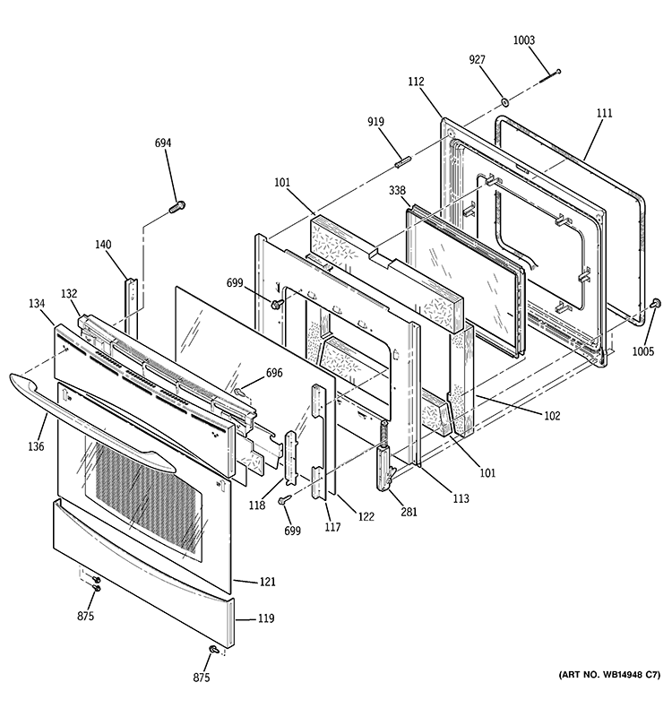 DOOR Diagram and Parts List for PB905ST1SS  General Electric Range