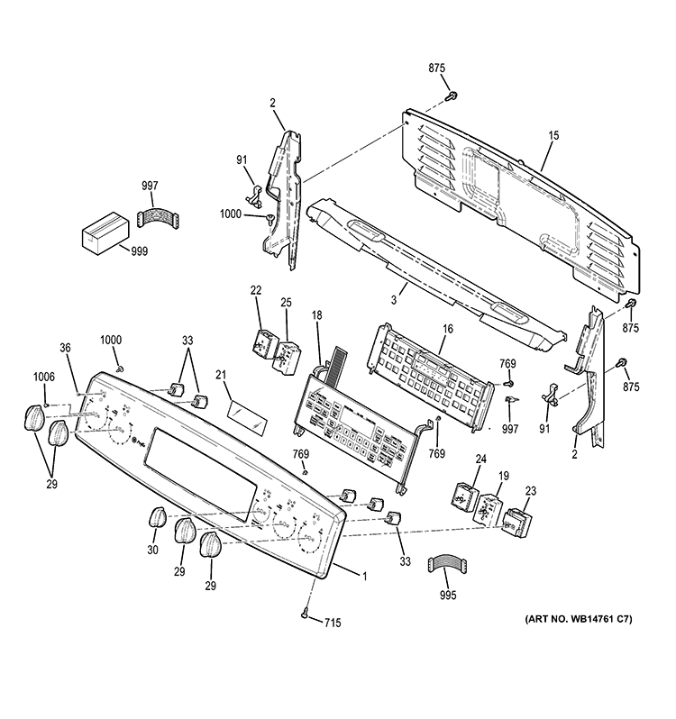 CONTROL PANEL Diagram and Parts List for PB915DT2BB  General Electric Range