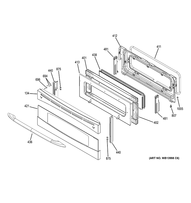 UPPER DOOR Diagram and Parts List for PB975SP2SS  General Electric Range