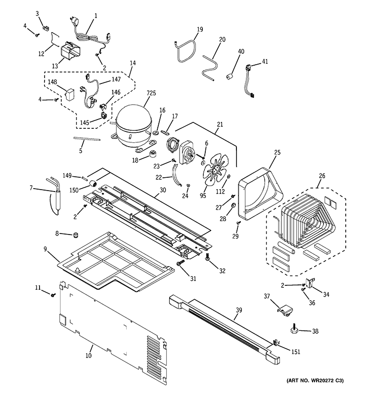 UNIT PARTS Diagram and Parts List for GTH21GCEBB  General Electric Refrigerator