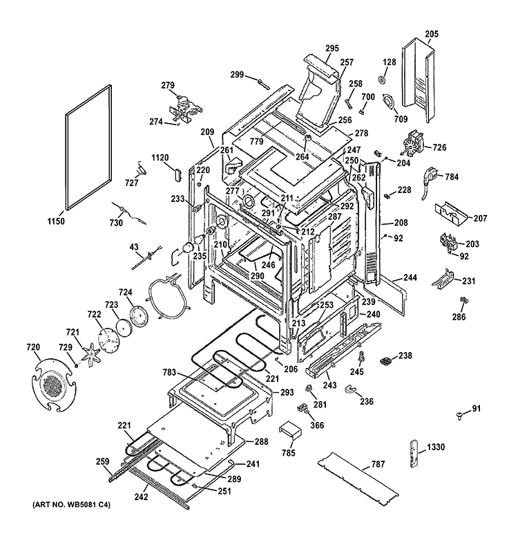 BODY PARTS Diagram and Parts List for C2S985SET3SS  General Electric Range