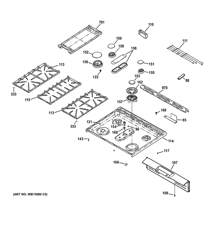COOKTOP Diagram and Parts List for CGS985SET3SS  General Electric Range