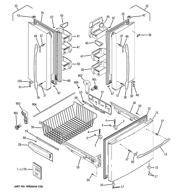 DOORS Diagram and Parts List for PFSF0MFCA BB  General Electric Refrigerator