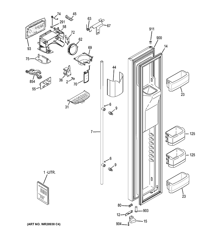 FREEZER DOOR Diagram and Parts List for RCE24KHBCFSS  General Electric Refrigerator