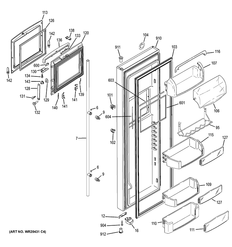 FRESH FOOD DOOR Diagram and Parts List for RCE24KHBCFSS  General Electric Refrigerator