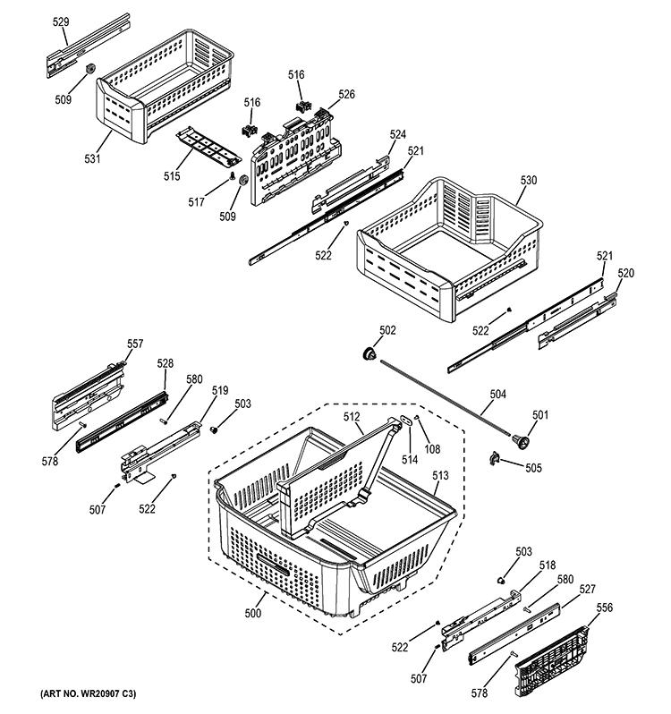FREEZER SHELVES Diagram and Parts List for CYE23TSDBSS  General Electric Refrigerator