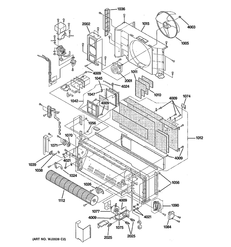MOTOR & CHASSIS PARTS Diagram and Parts List for AZ41E15DABM1  General Electric Air Conditioner