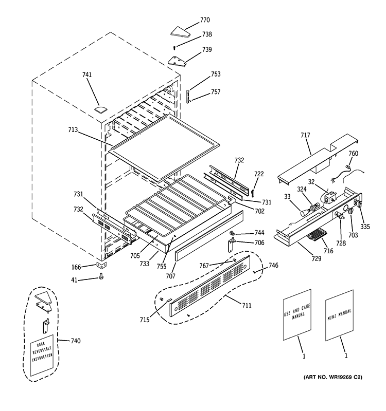 CABINET & SHELVES Diagram and Parts List for PCR06BATBSS  General Electric Wine and Beverage Cooler