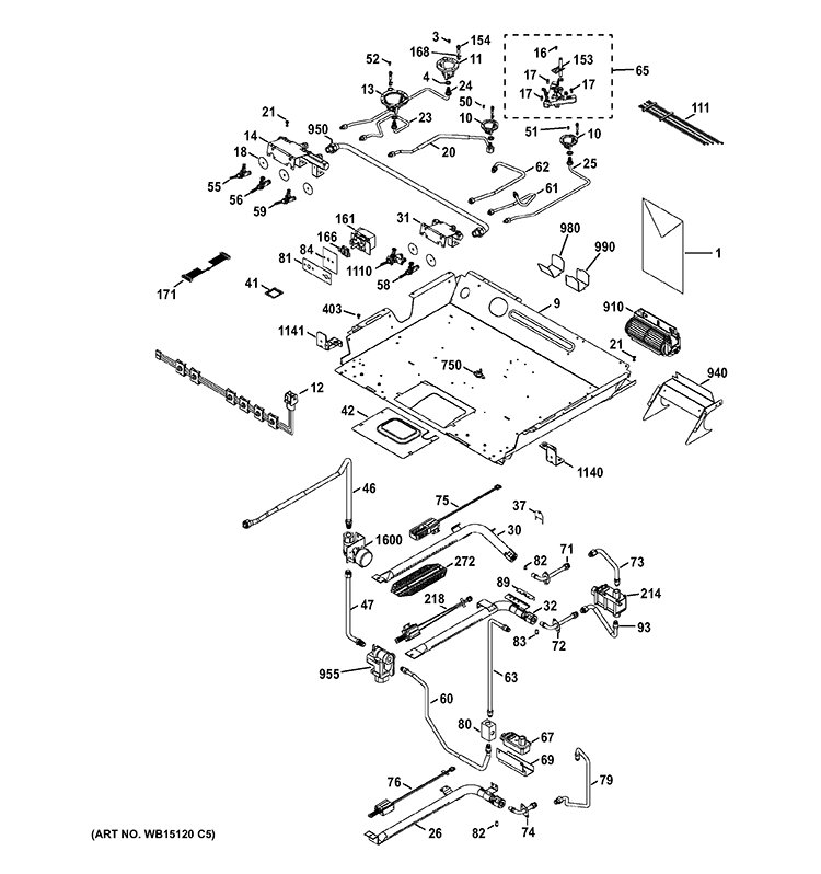 GAS & BURNER PARTS Diagram and Parts List for CGS990SET3SS  General Electric Range