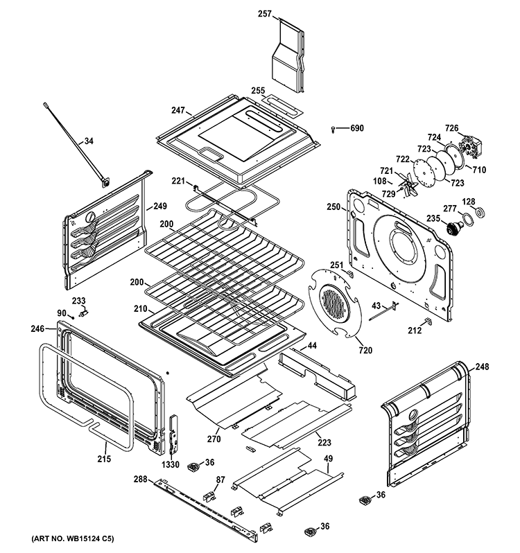LOWER OVEN Diagram and Parts List for CGS990SET3SS  General Electric Range