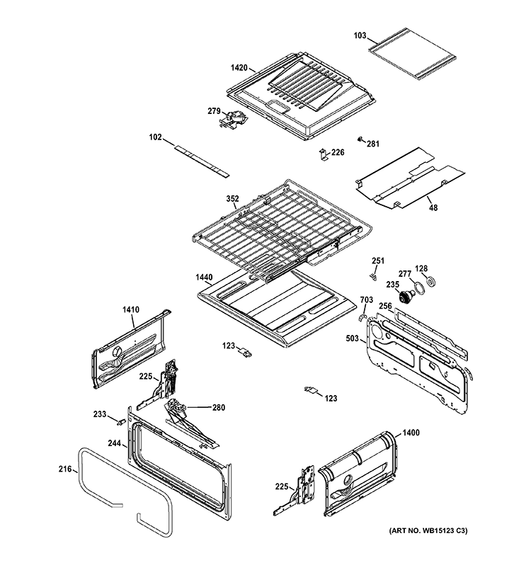 UPPER OVEN Diagram and Parts List for CGS990SET3SS  General Electric Range