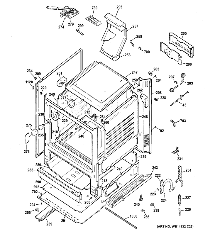 BODY PARTS Diagram and Parts List for JGB281MER6BS  General Electric Range