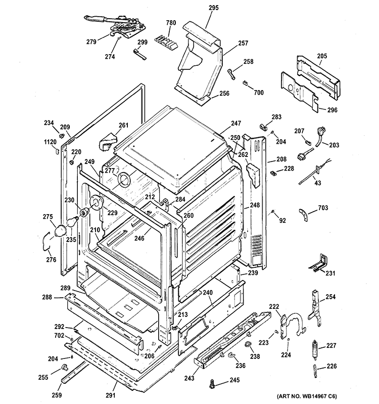 BODY PARTS Diagram and Parts List for JGB282EED1ES  General Electric Range