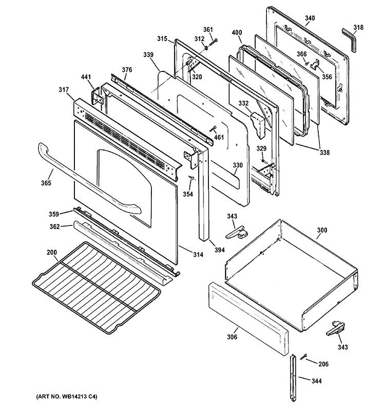 DOOR & DRAWER PARTS Diagram and Parts List for JGB282EED1ES  General Electric Range