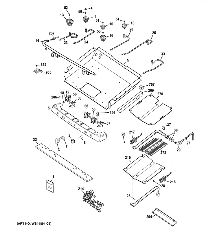 GAS & BURNER PARTS Diagram and Parts List for JGB600EED1ES  General Electric Range