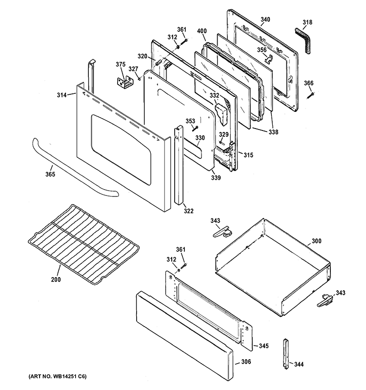 DOOR & DRAWER PARTS Diagram and Parts List for JGB600EED1ES  General Electric Range