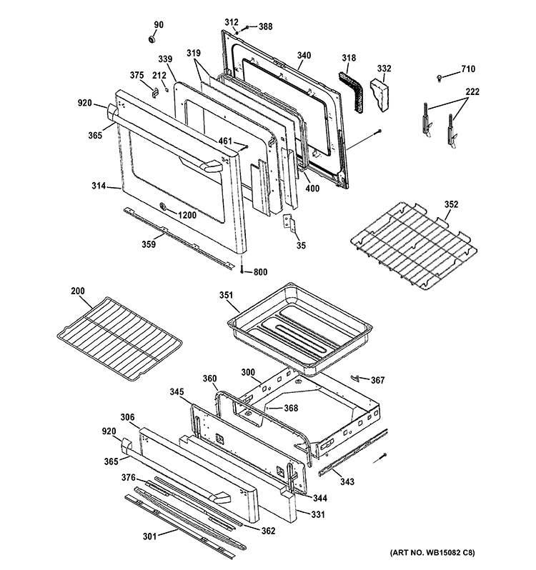 DOOR & DRAWER PARTS Diagram and Parts List for C2S985SET5SS  General Electric Range