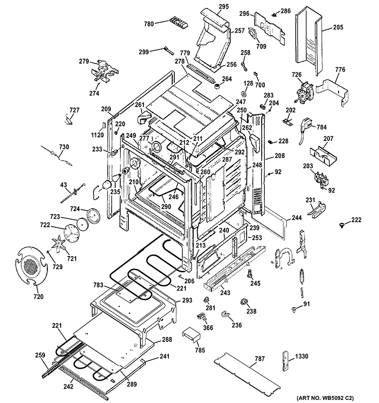 BODY PARTS Diagram and Parts List for P2B930DET3BB  General Electric Range