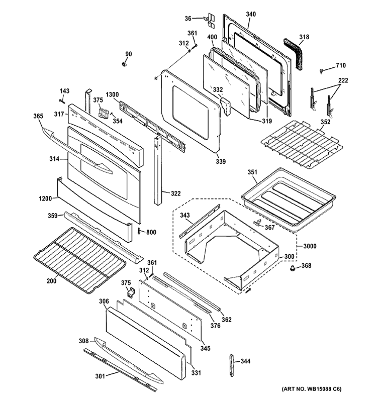 DOOR & DRAWER PARTS Diagram and Parts List for P2B930SET3SS  General Electric Range