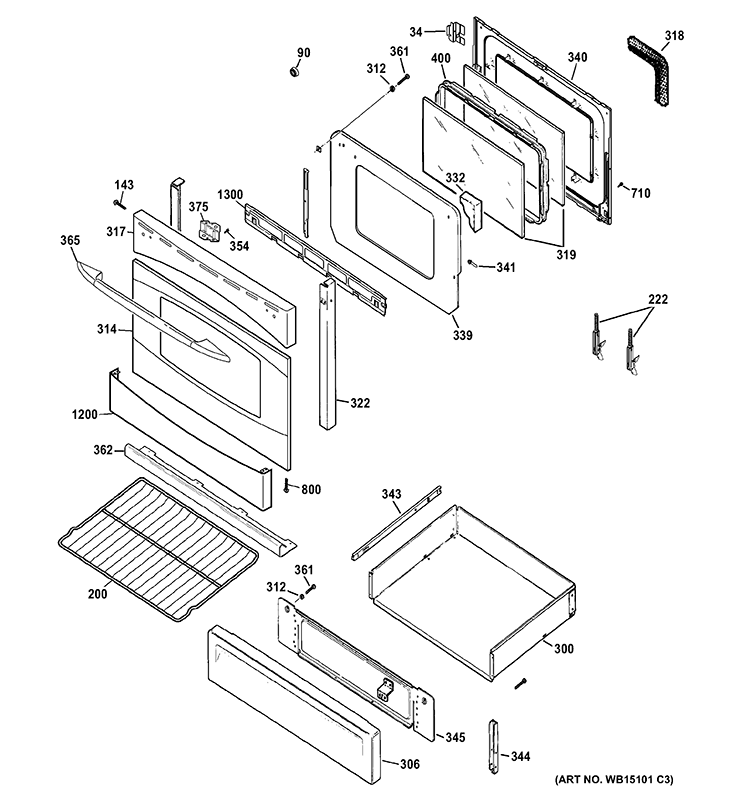 DOOR & DRAWER PARTS Diagram and Parts List for PGB900SET3SS  General Electric Range