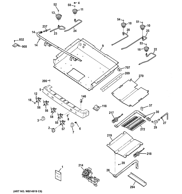 GAS & BURNER PARTS Diagram and Parts List for PGB915SET3SS  General Electric Range
