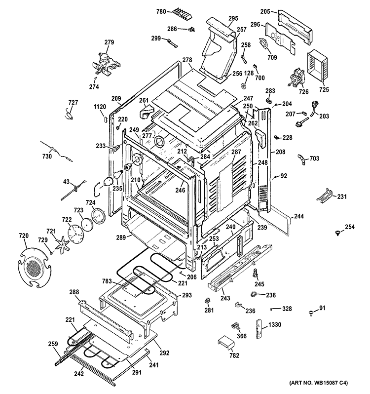 BODY PARTS Diagram and Parts List for PGB930DET3BB  General Electric Range