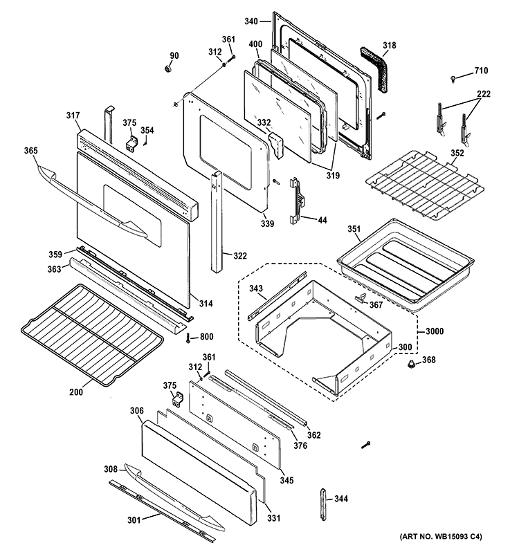 DOOR & DRAWER PARTS Diagram and Parts List for PGB930DET3BB  General Electric Range