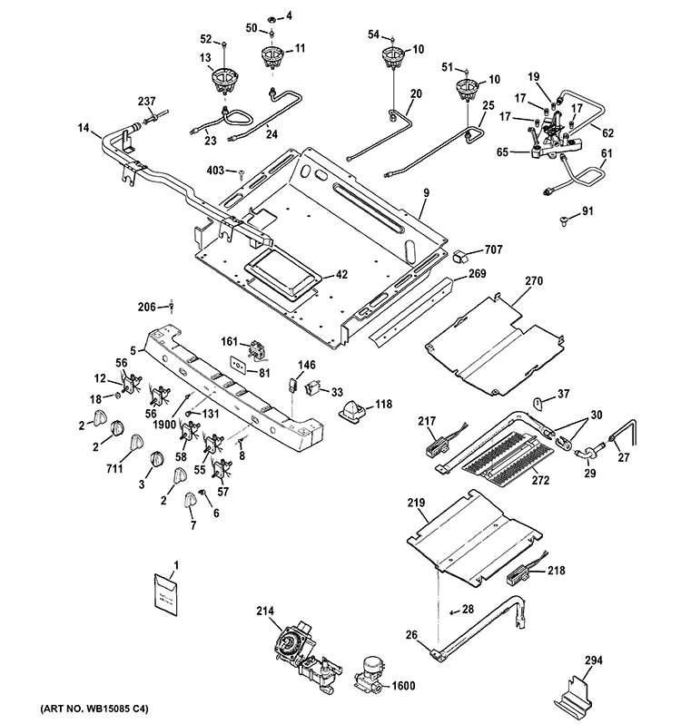GAS & BURNER PARTS Diagram and Parts List for PGB930SET3SS  General Electric Range