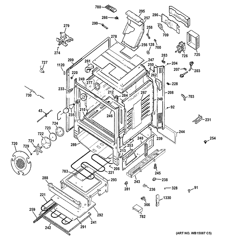 BODY PARTS Diagram and Parts List for PGB930SET3SS  General Electric Range