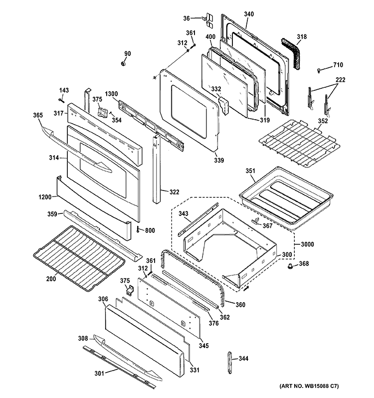 DOOR & DRAWER PARTS Diagram and Parts List for PGB935SET3SS  General Electric Range