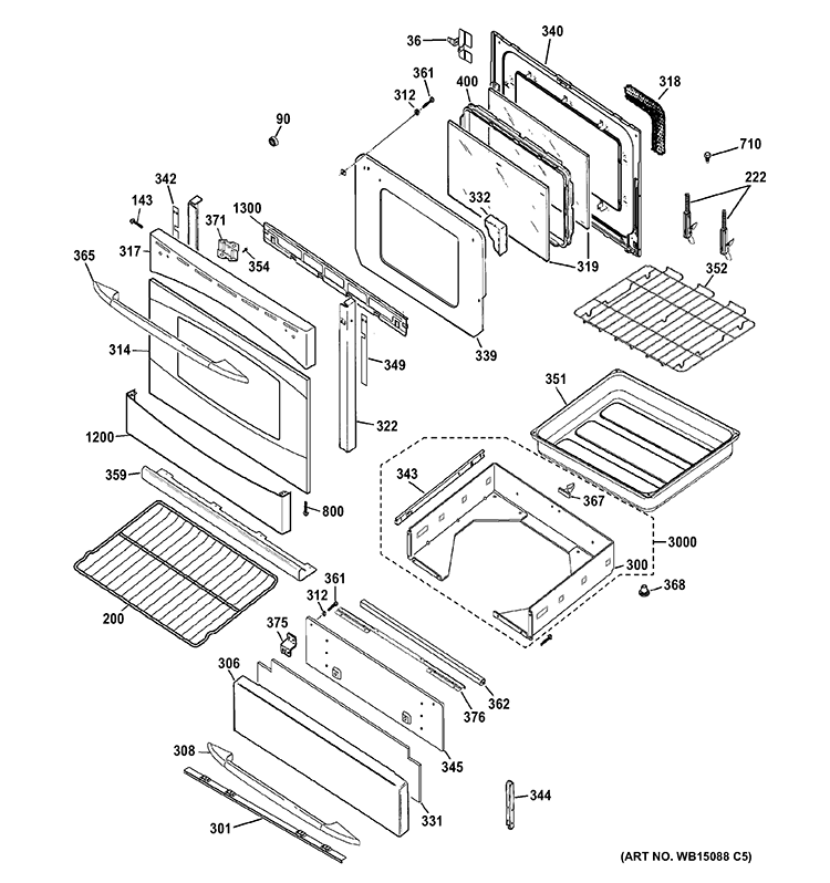 DOOR & DRAWER PARTS Diagram and Parts List for PGB980SET3SS  General Electric Range