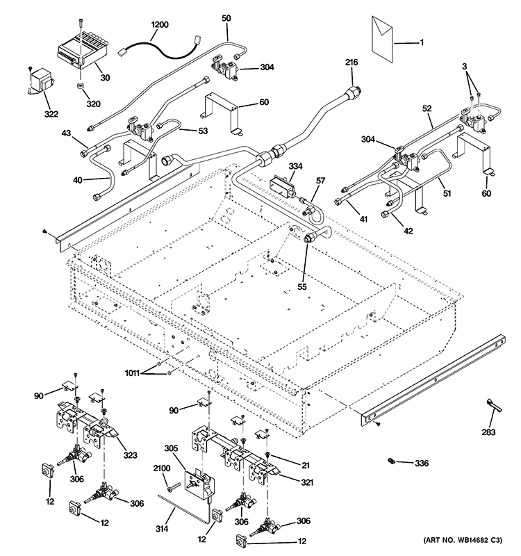 GAS & BURNER PARTS Diagram and Parts List for ZDP364LDP6SS  General Electric Range