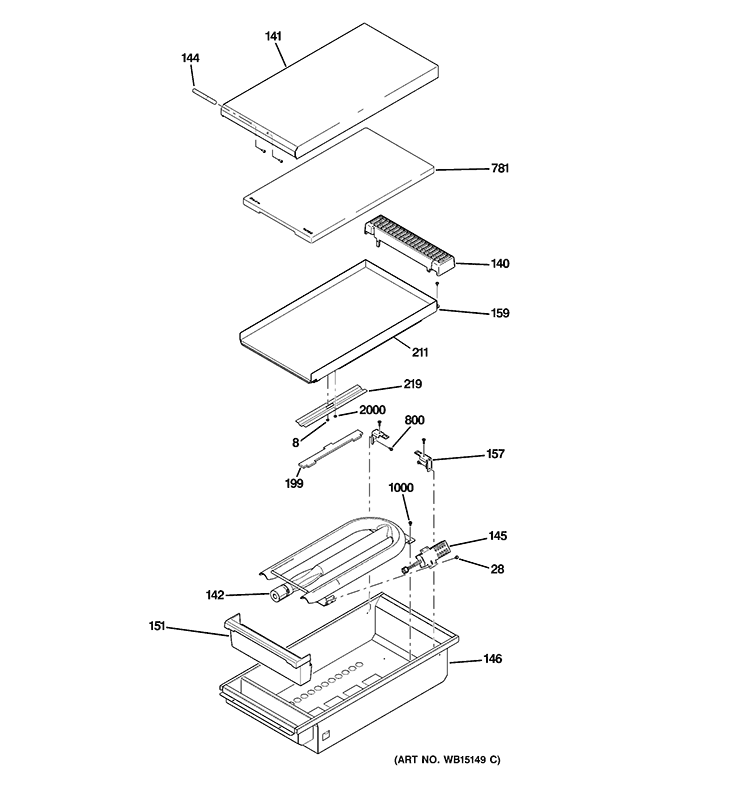 GRIDDLE ASSEMBLY Diagram and Parts List for ZDP364LDP6SS  General Electric Range