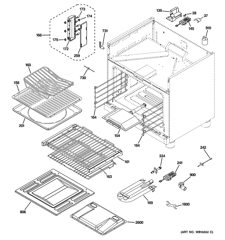 OVEN CAVITY PARTS Diagram and Parts List for ZGP304NR3SS  General Electric Range