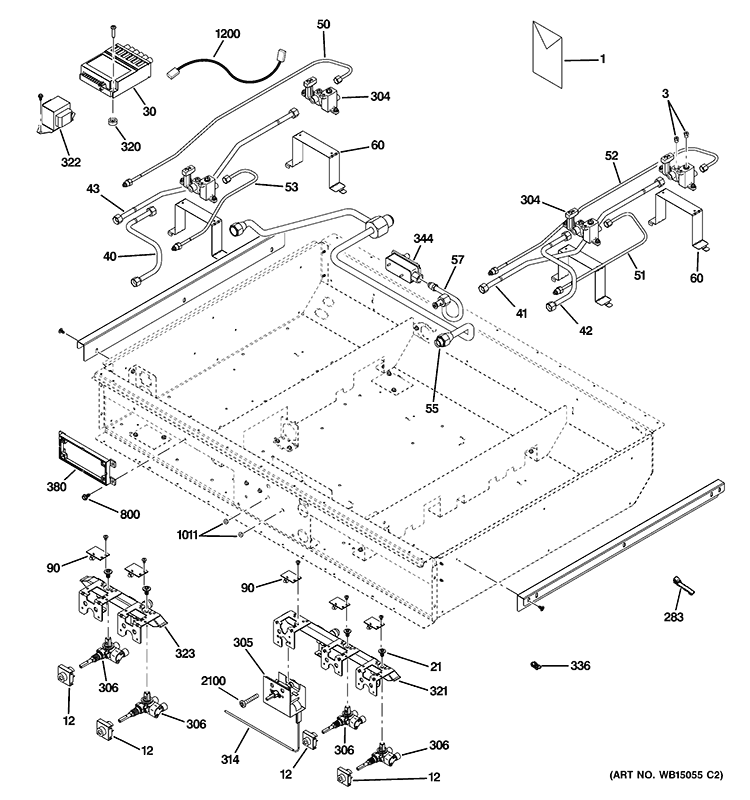GAS & BURNER PARTS Diagram and Parts List for ZGP364LDR3SS  General Electric Range