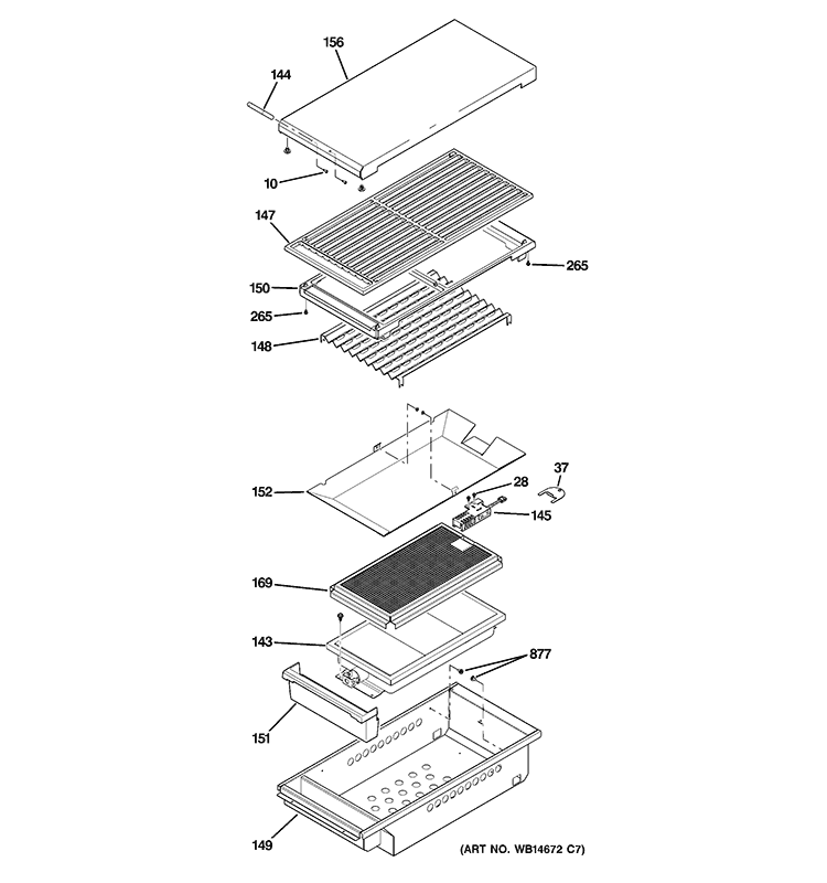 GRILL ASSEMBLY Diagram and Parts List for ZGP364LRR3SS  General Electric Range