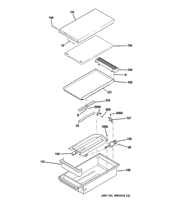 GRIDDLE ASSEMBLY Diagram and Parts List for ZGP364NDR3SS  General Electric Range