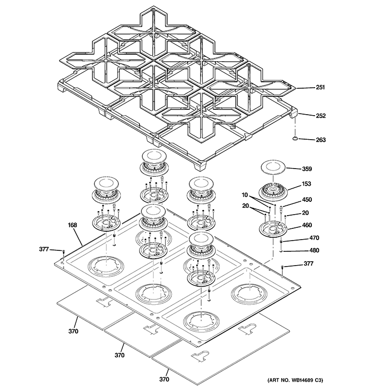 COOKTOP Diagram and Parts List for ZGP366LR3SS  General Electric Range