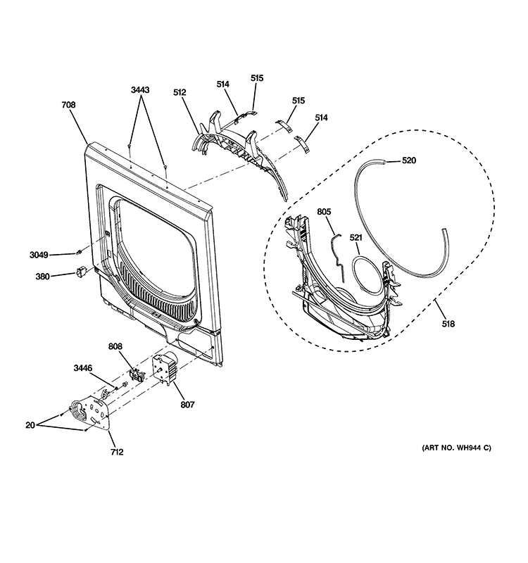 FRONT PANEL Diagram and Parts List for GTUP240EM1WW  General Electric Washer Dryer Combo